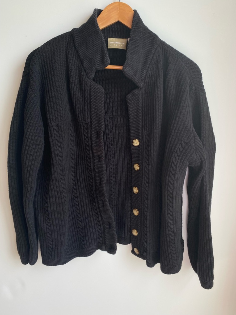 Liz Claiborne Lizwear 100% Cotton Chunky Knit Button Cardigan Sweater L